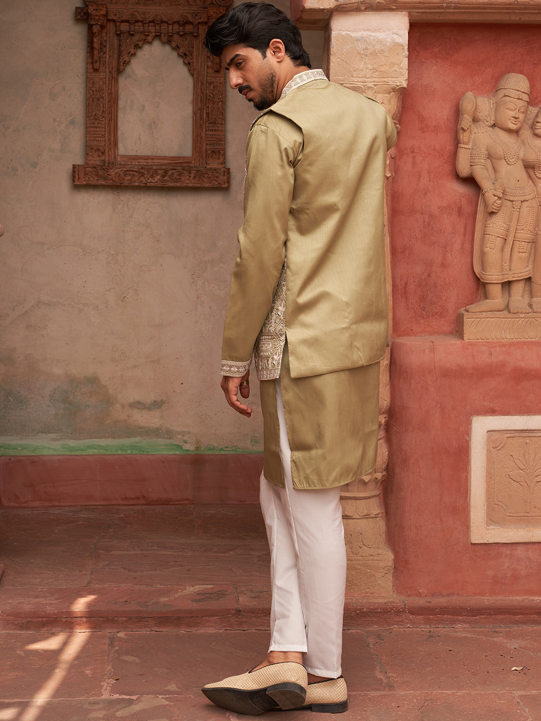 Embroidered Waistcoat And Kurta Pyjama For Men