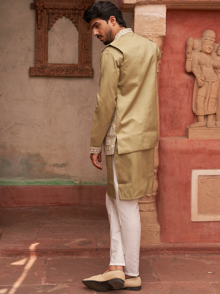 Embroidered Waistcoat And Kurta Pyjama For Men