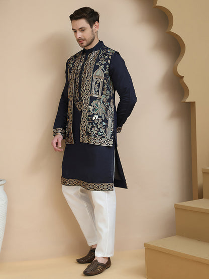 Embroidered Waistcoat And Kurta Pyjama For Men