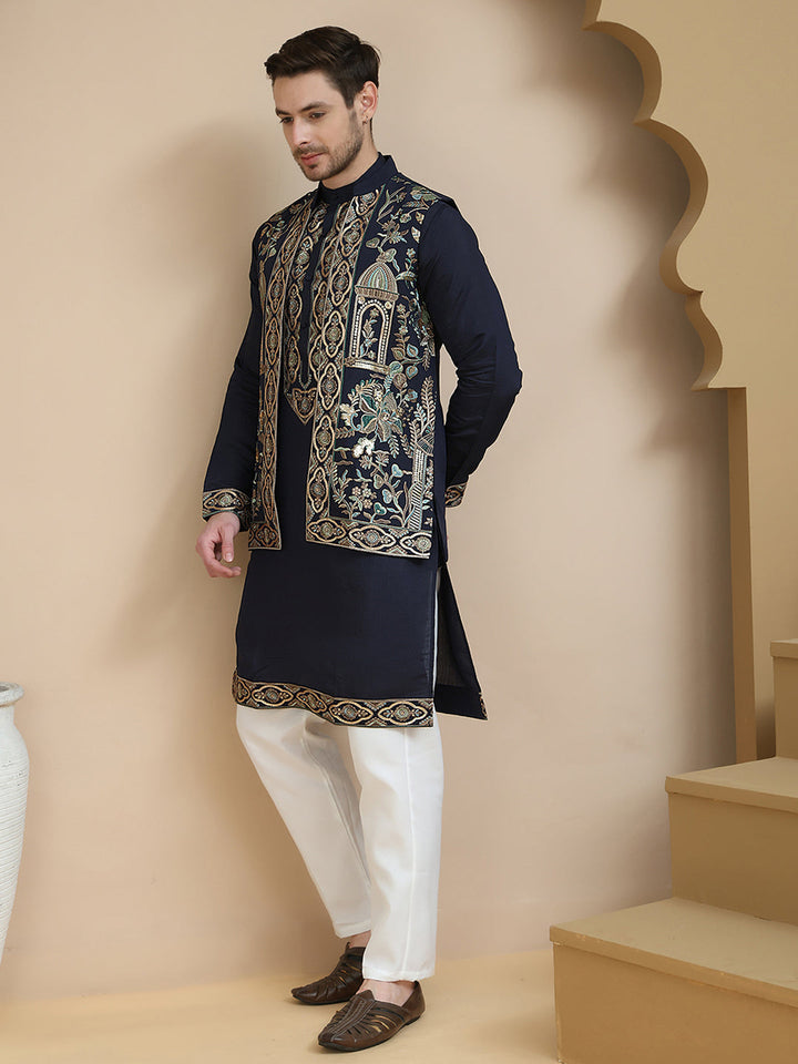 Embroidered Waistcoat And Kurta Pyjama For Men
