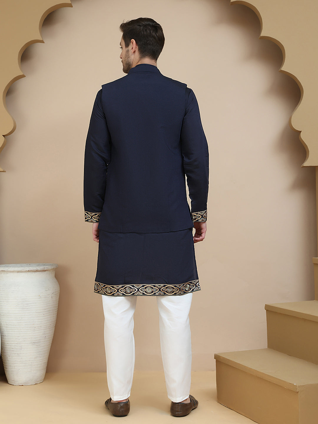 Embroidered Waistcoat And Kurta Pyjama For Men