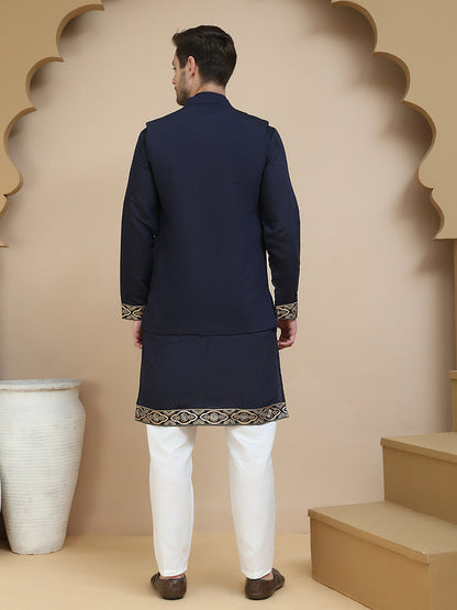 Embroidered Waistcoat And Kurta Pyjama For Men