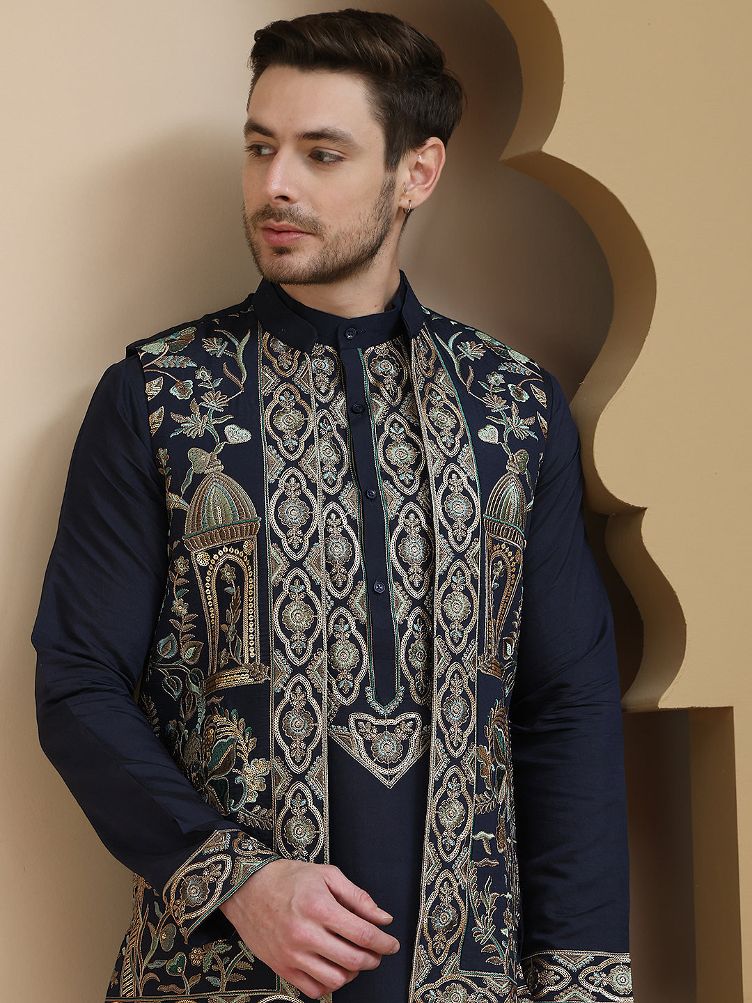 Embroidered Waistcoat And Kurta Pyjama For Men