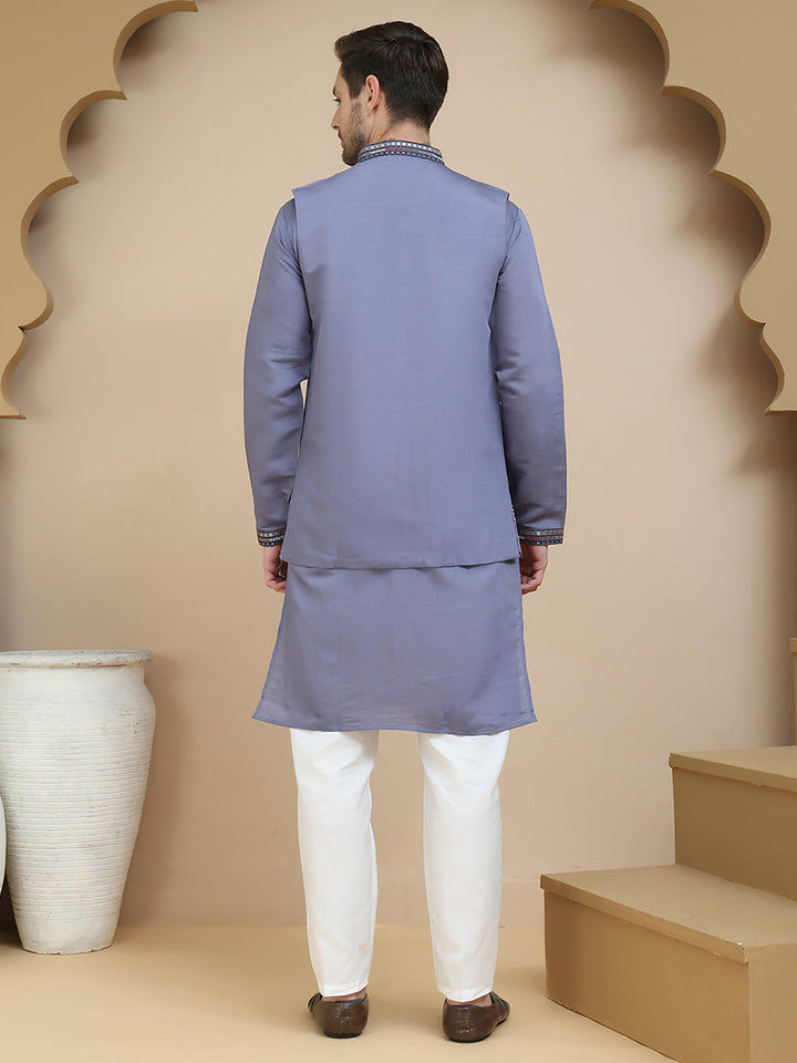 Embroidered Waistcoat And Kurta Pyjama For Men