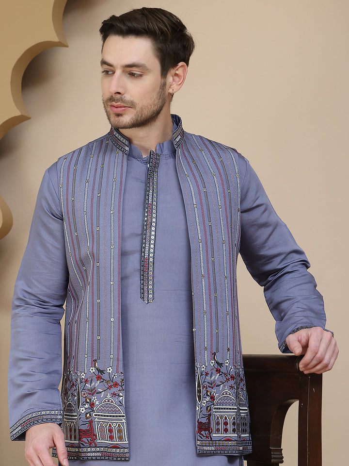 Embroidered Waistcoat And Kurta Pyjama For Men