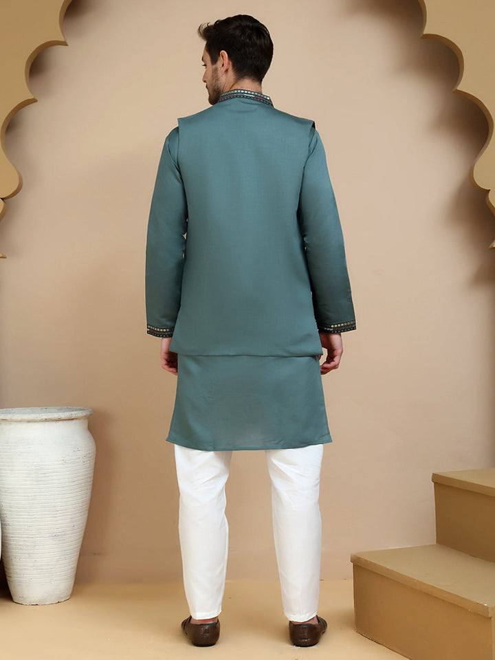 Embroidered Waistcoat And Kurta Pyjama For Men