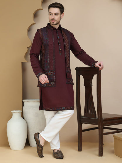 Embroidered Waistcoat And Kurta Pyjama For Men