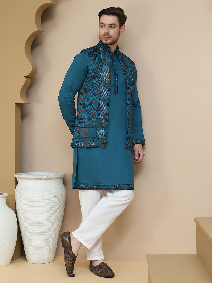 Embroidered Waistcoat And Kurta Pyjama For Men