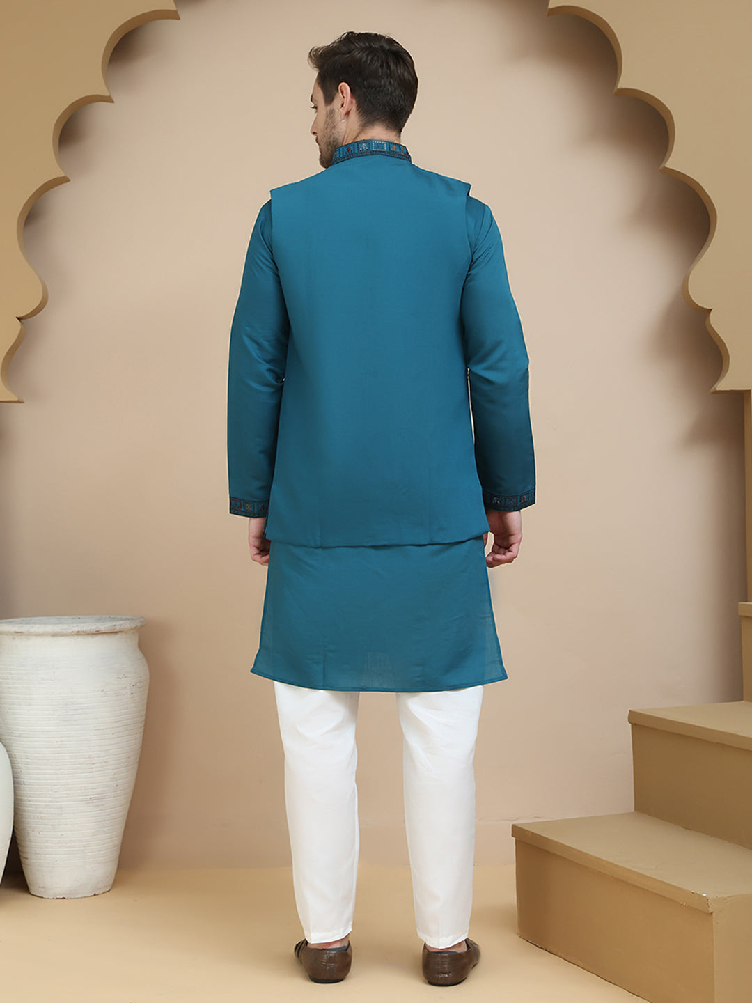 Embroidered Waistcoat And Kurta Pyjama For Men