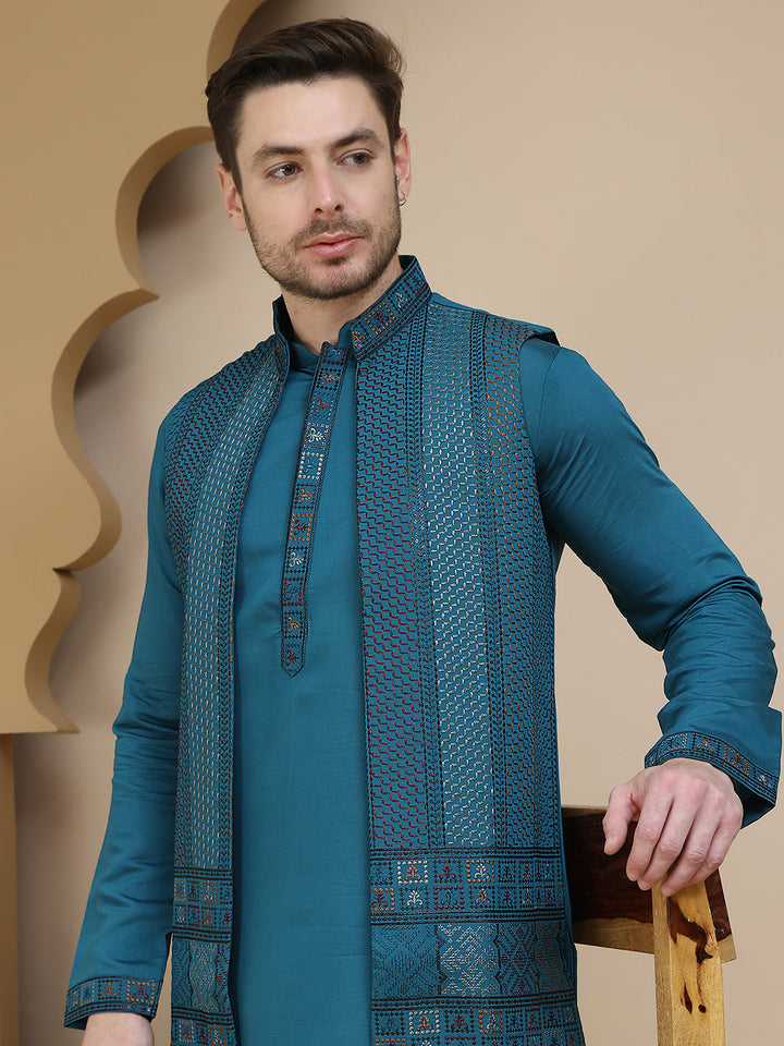 Embroidered Waistcoat And Kurta Pyjama For Men