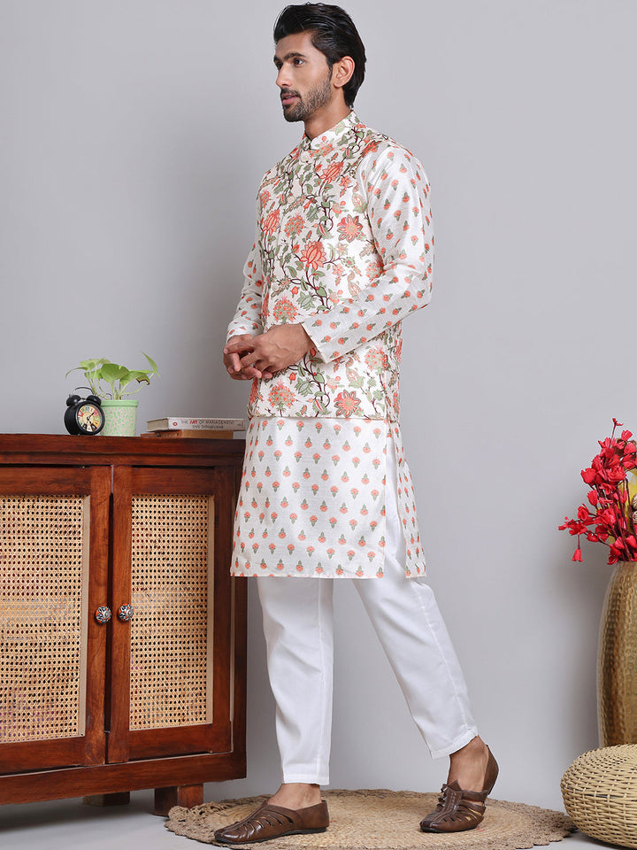 Printed Nehru Jacket &amp; Kurta Pyjama Set.