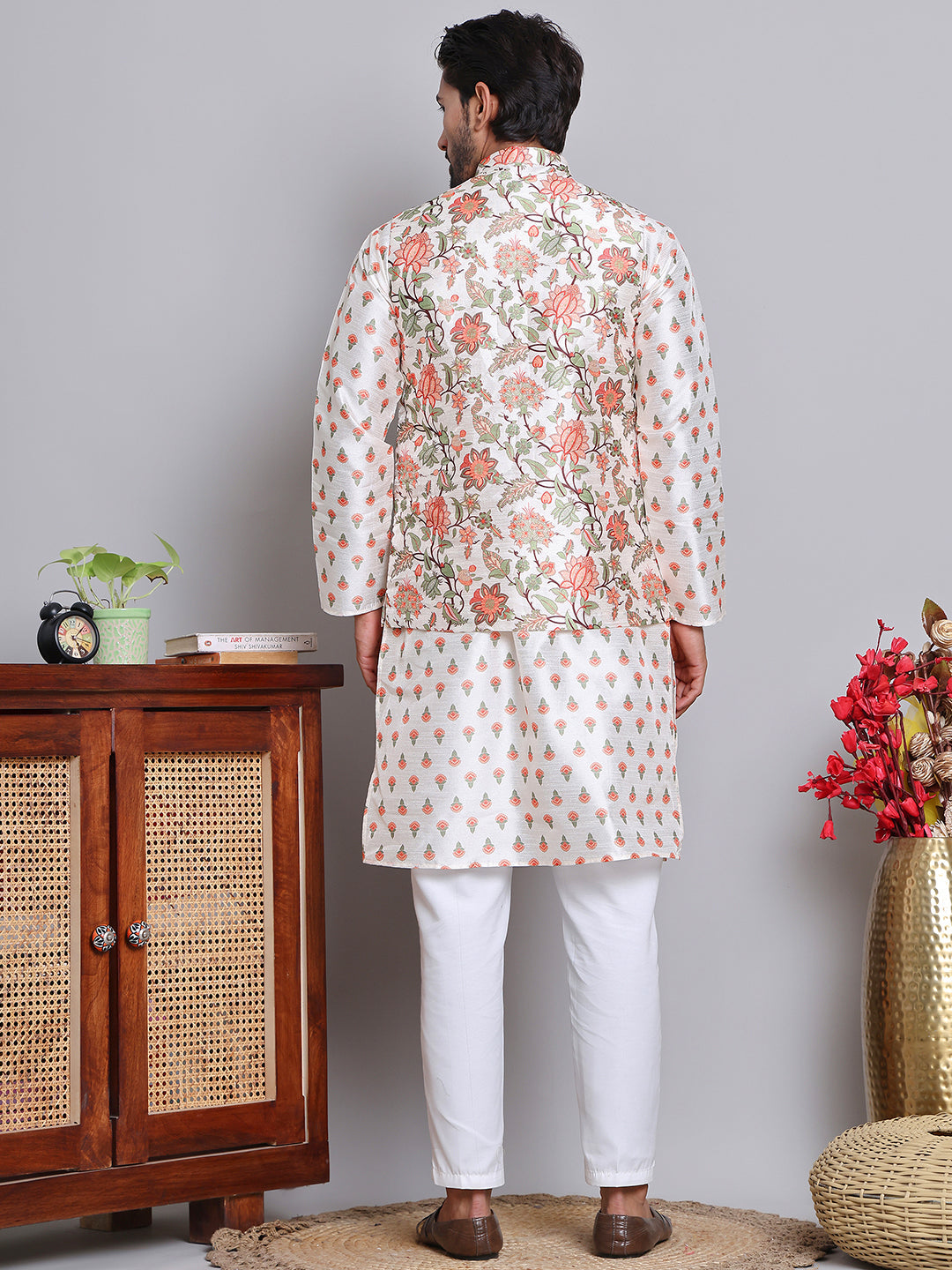 Printed Nehru Jacket &amp; Kurta Pyjama Set.