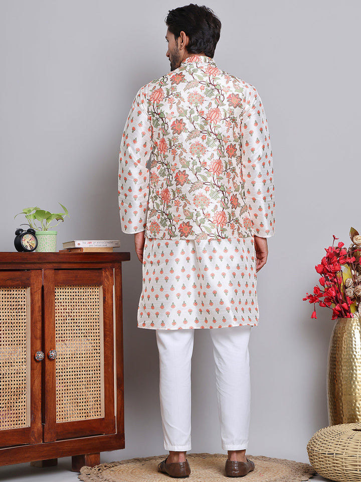 Printed Nehru Jacket &amp; Kurta Pyjama Set.