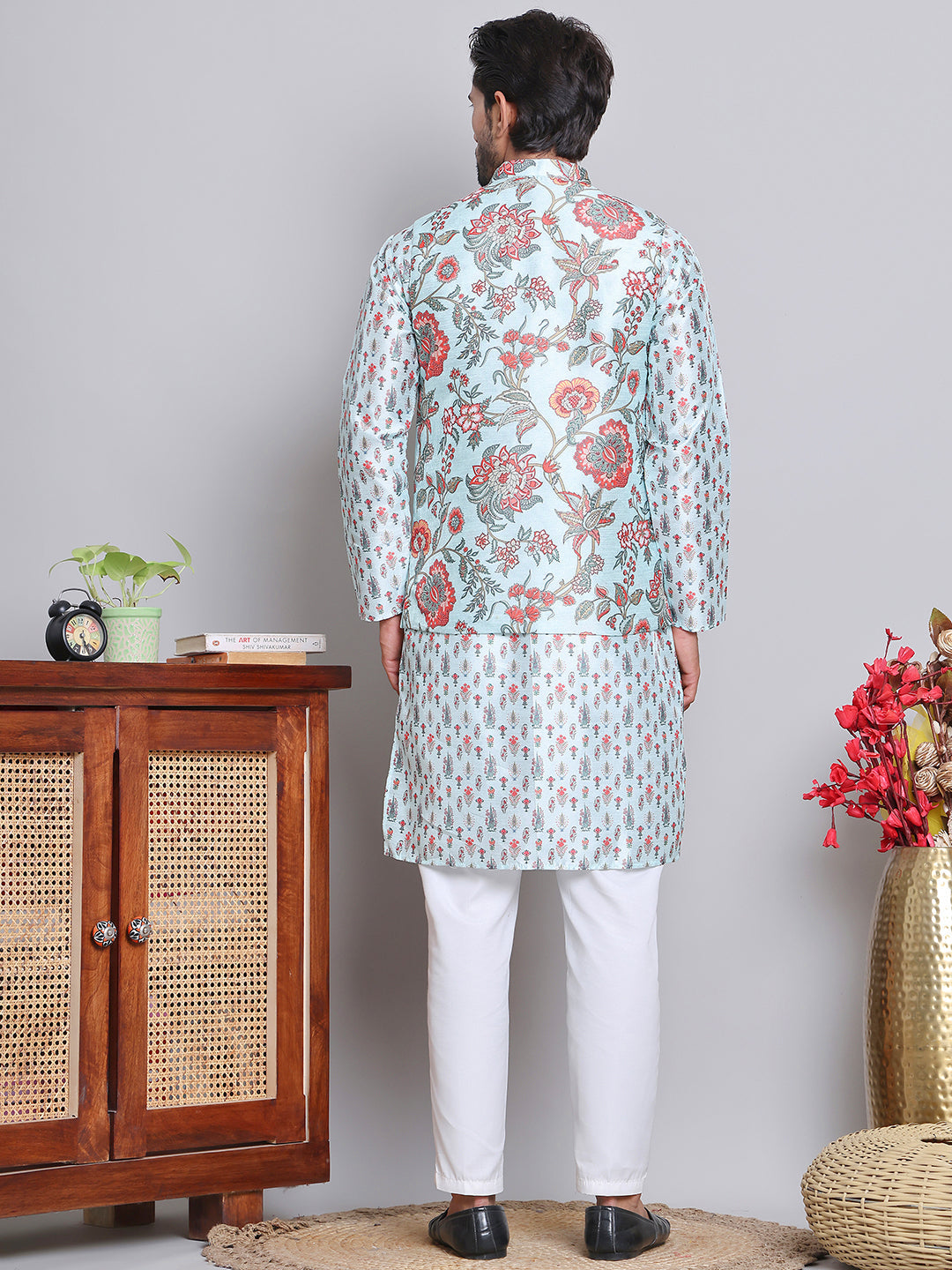 Printed Nehru Jacket &amp; Kurta Pyjama Set.