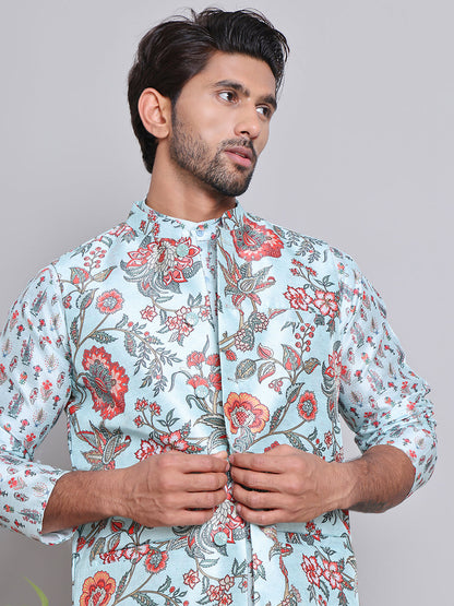 Printed Nehru Jacket & Kurta Pyjama Set.