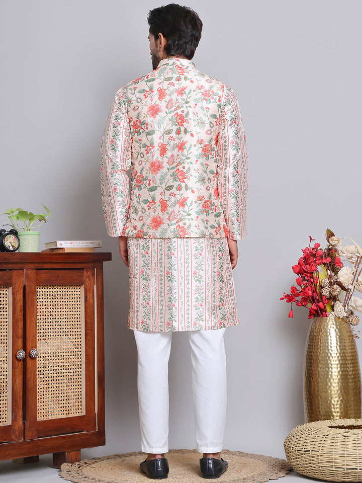 Printed Nehru Jacket &amp; Kurta Pyjama Set.
