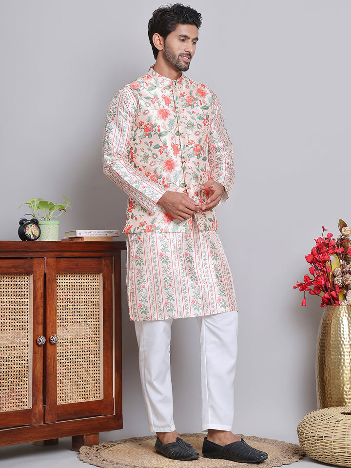 Printed Nehru Jacket &amp; Kurta Pyjama Set.
