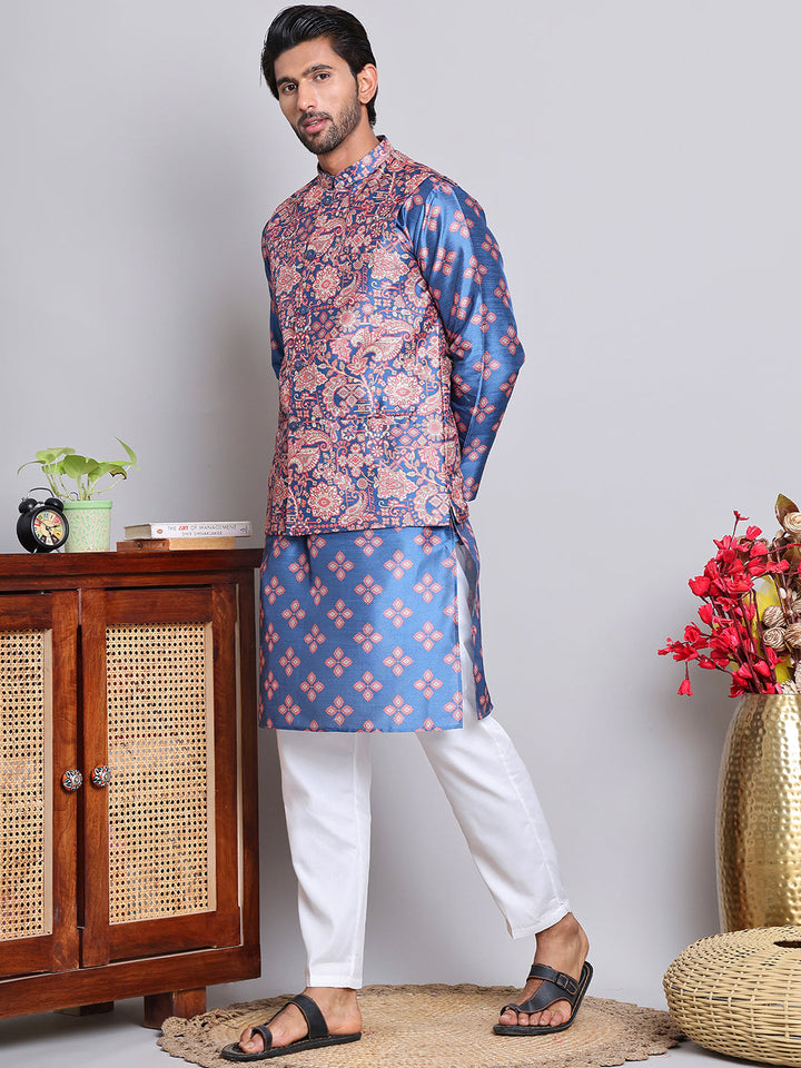 Printed Nehru Jacket &amp; Kurta Pyjama Set.