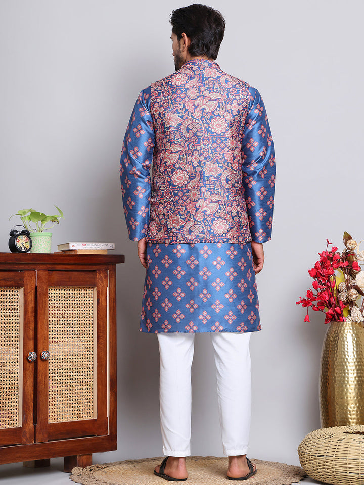 Printed Nehru Jacket &amp; Kurta Pyjama Set.