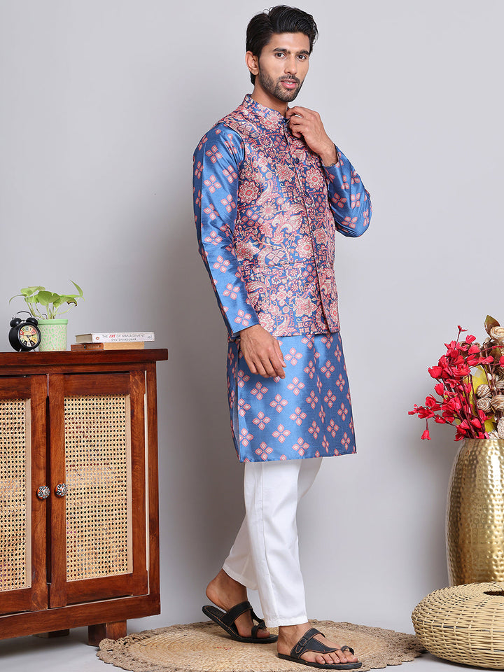 Printed Nehru Jacket &amp; Kurta Pyjama Set.