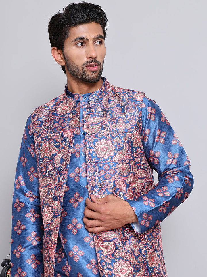 Printed Nehru Jacket &amp; Kurta Pyjama Set.
