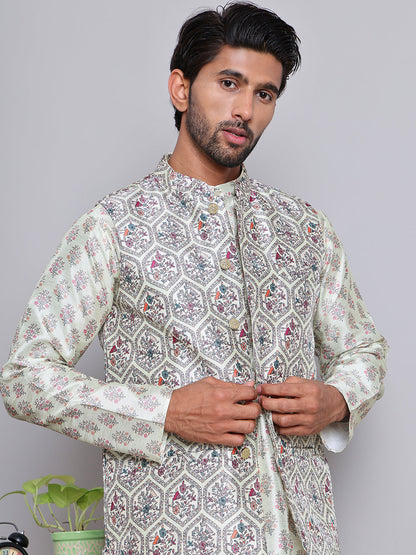 Printed Nehru Jacket & Kurta Pyjama Set.