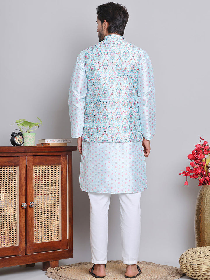 Printed Nehru Jacket &amp; Kurta Pyjama Set.