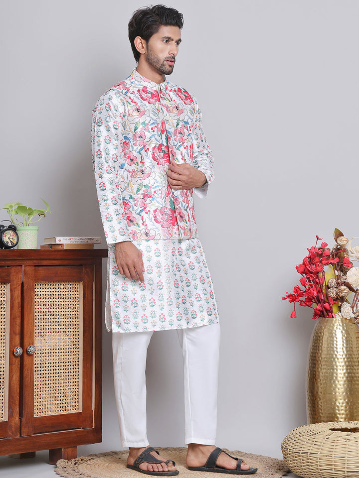 Printed Nehru Jacket &amp; Kurta Pyjama Set.