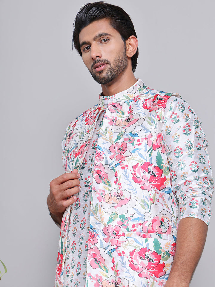 Printed Nehru Jacket &amp; Kurta Pyjama Set.