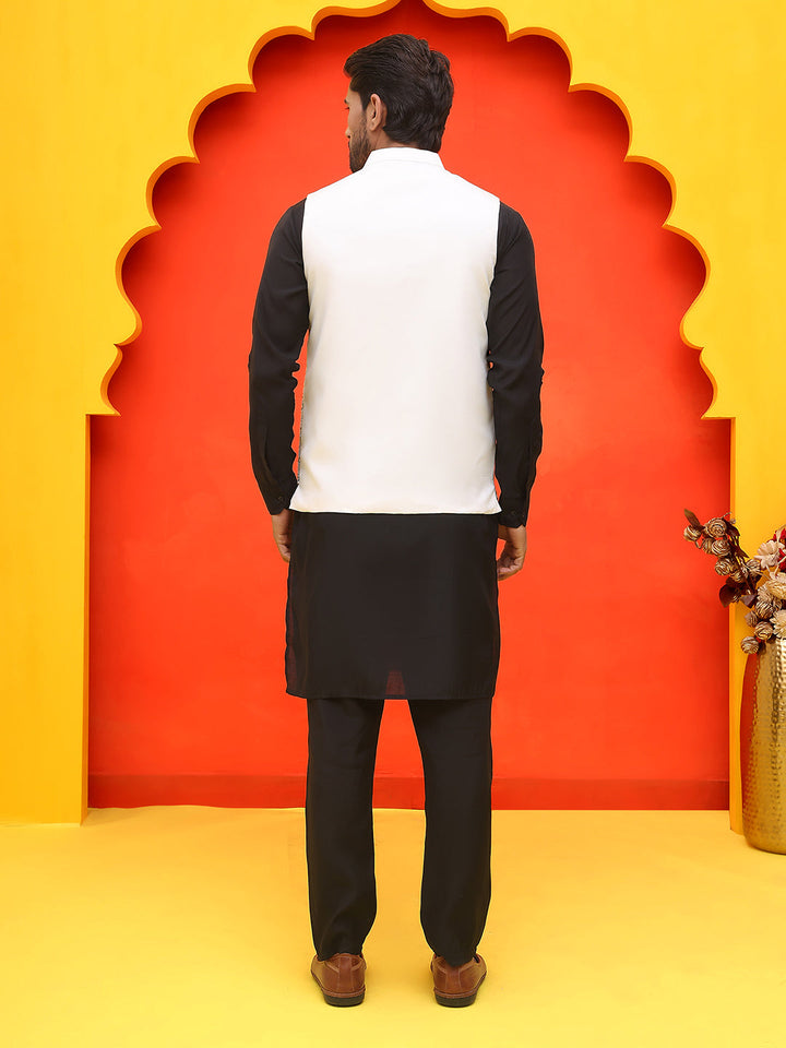 Embroidered Nehru Jacket With Solid Kurta Pyjama.