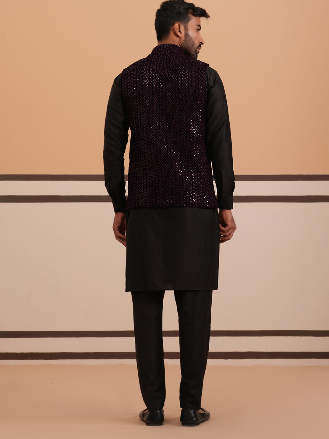 Luxury Velvet Nehru Jacket Paired With Solid Kurta Pyjama