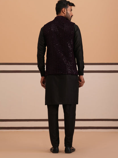 Luxury Velvet Nehru Jacket Paired With Solid Kurta Pyjama