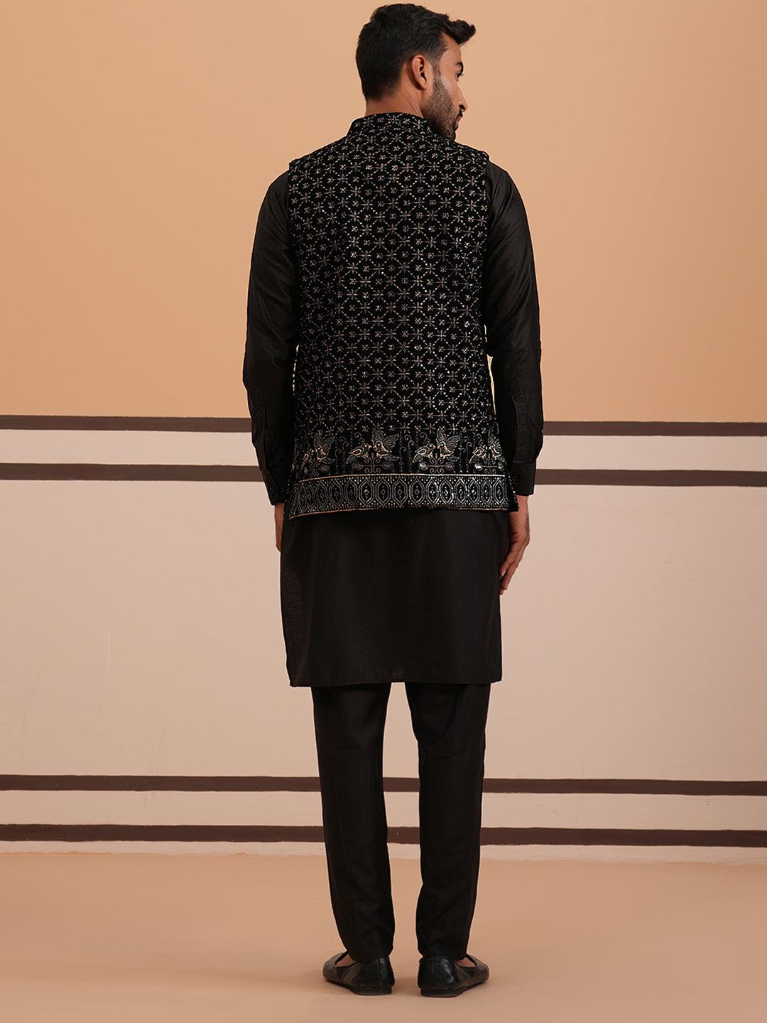Designer Embroidered Nehru Jacket With Kurta Pyjama