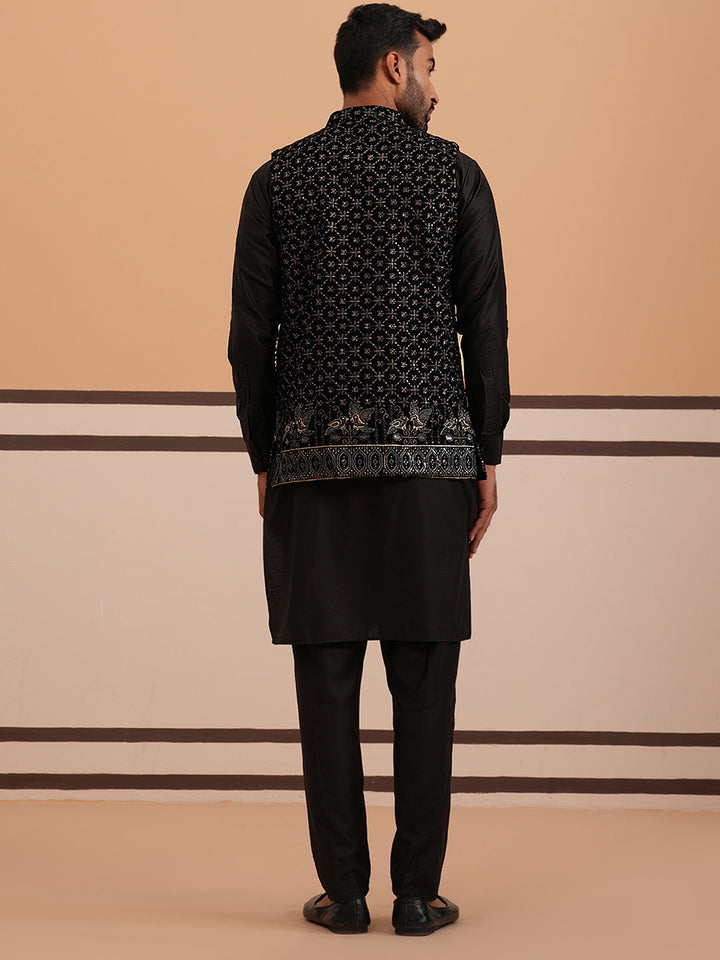 Designer Embroidered Nehru Jacket With Kurta Pyjama