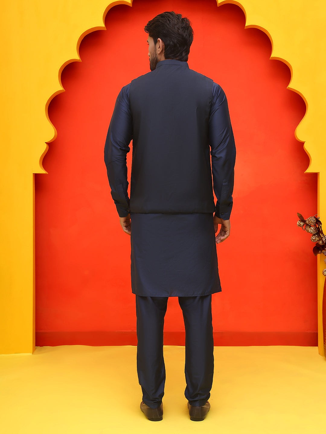 Embroidered Nehru Jacket With Solid Kurta Pyjama.
