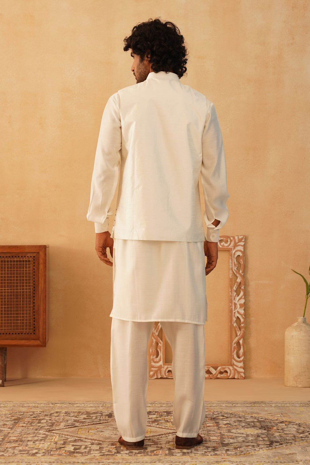 Embroidered Nehru Jacket With Solid Kurta Pyjama Set