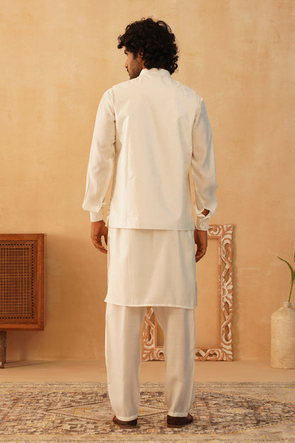 Embroidered Nehru Jacket With Solid Kurta Pyjama Set