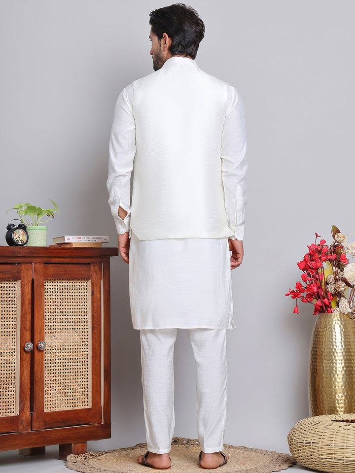 Embroidered Nehru Jacket With Solid Kurta Pyjama.
