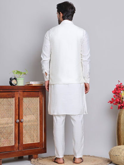 Embroidered Nehru Jacket With Solid Kurta Pyjama.