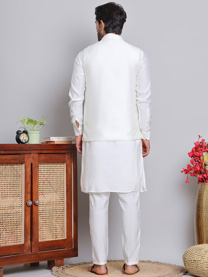 Embroidered Nehru Jacket With Solid Kurta Pyjama.