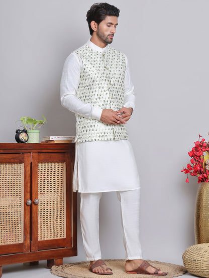 Embroidered Nehru Jacket With Solid Kurta Pyjama.