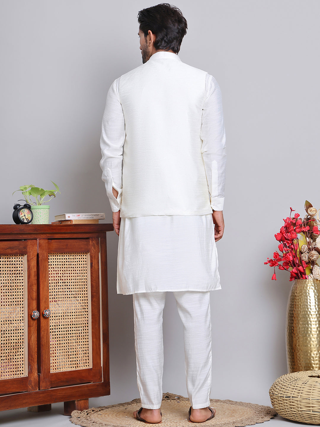 Embroidered Nehru Jacket With Solid Kurta Pyjama.