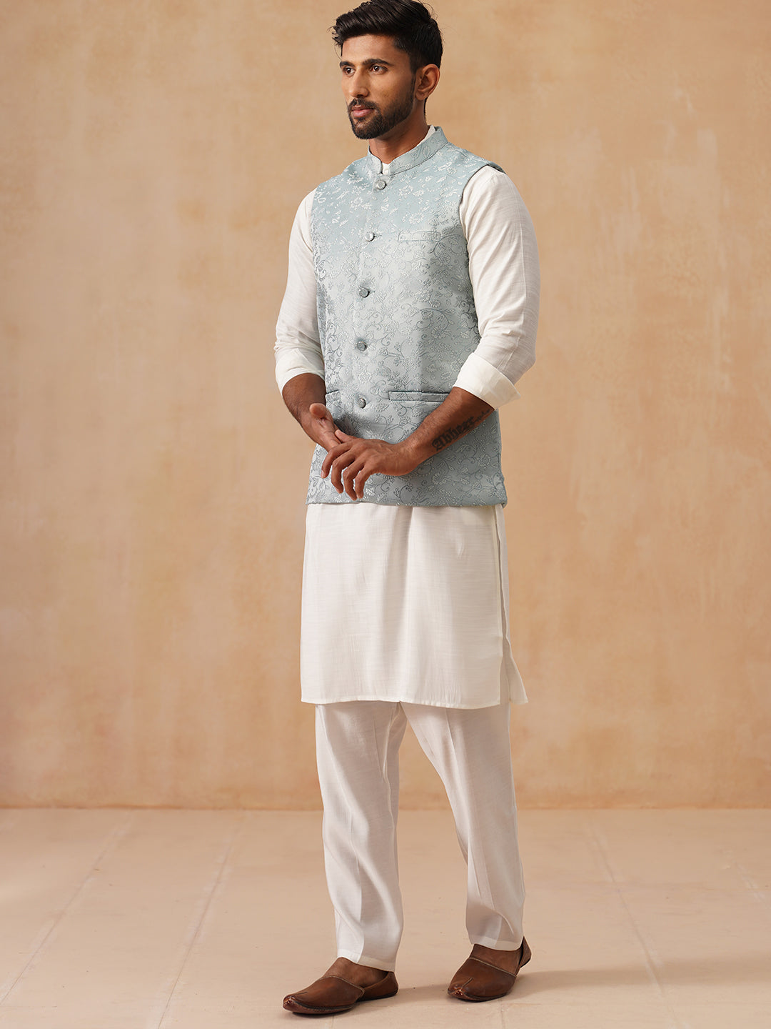 Nehru Jacket With Kurta Pyjama For Men
