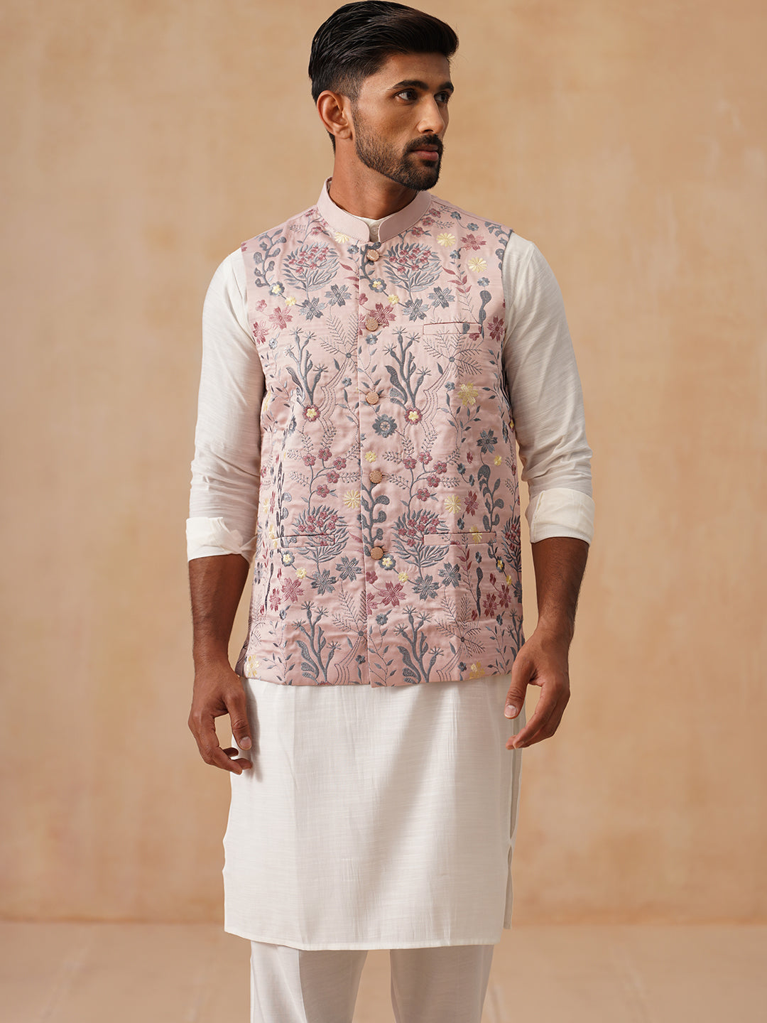 Embroidered Nehru Jacket With Kurta Pyjama Set