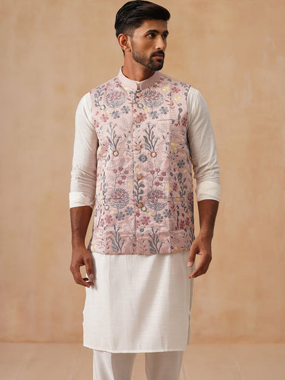 Embroidered Nehru Jacket With Kurta Pyjama Set
