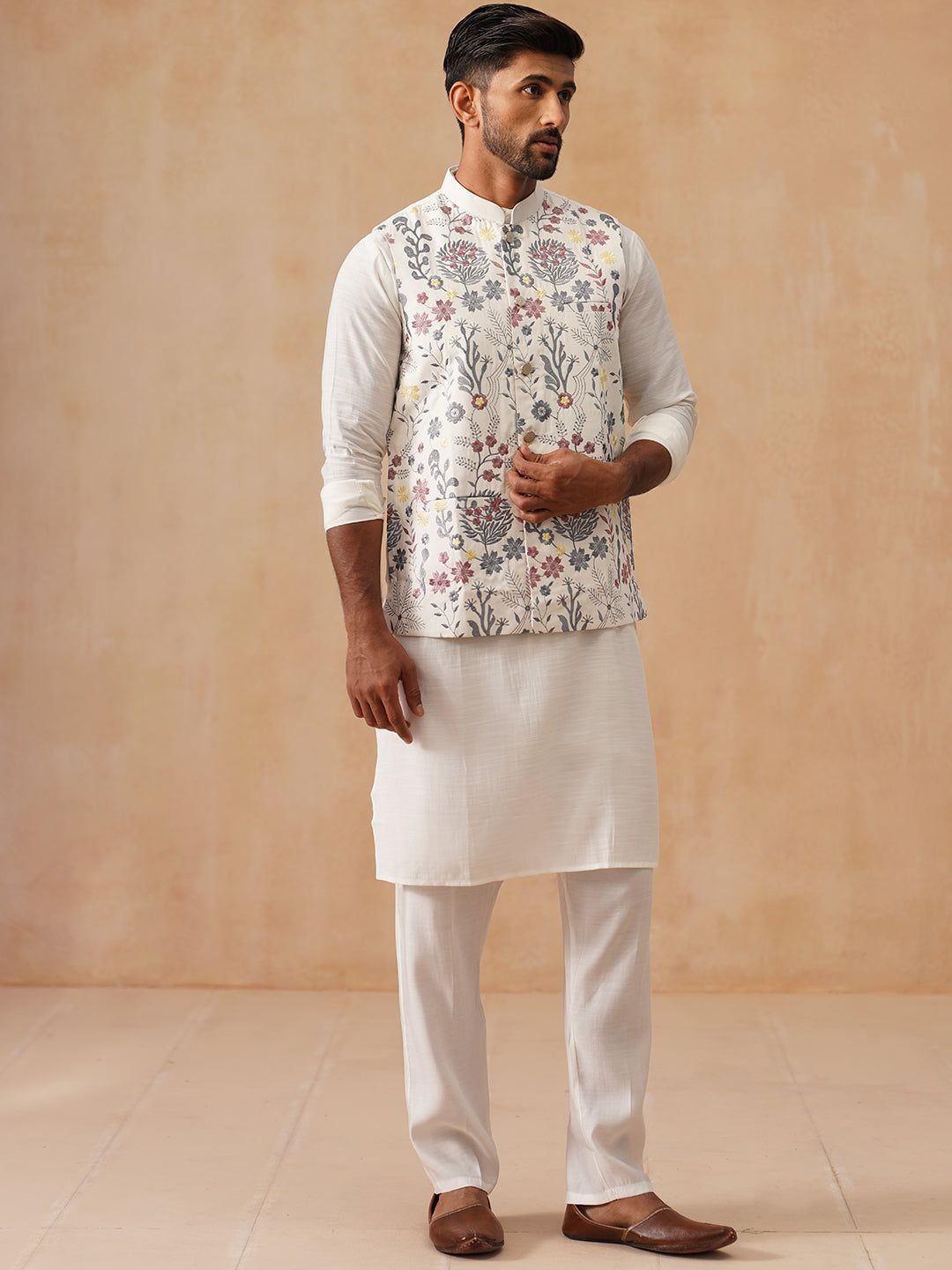 Embroidered Nehru Jacket With Kurta Pyjama Set