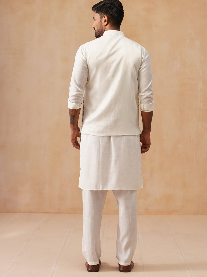 Embroidered Nehru Jacket With Kurta Pyjama Set