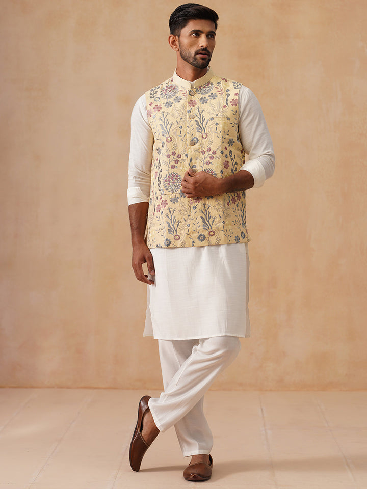 Embroidered Nehru Jacket With Kurta Pyjama Set