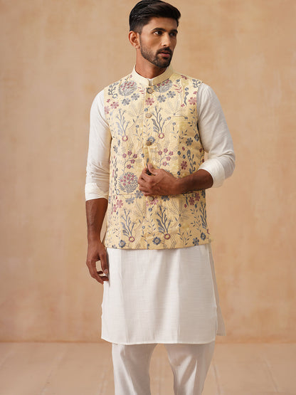 Embroidered Nehru Jacket With Kurta Pyjama Set