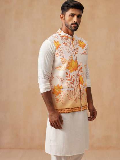 Silk Blend Kurta Pyjama Set With Printed Jacket